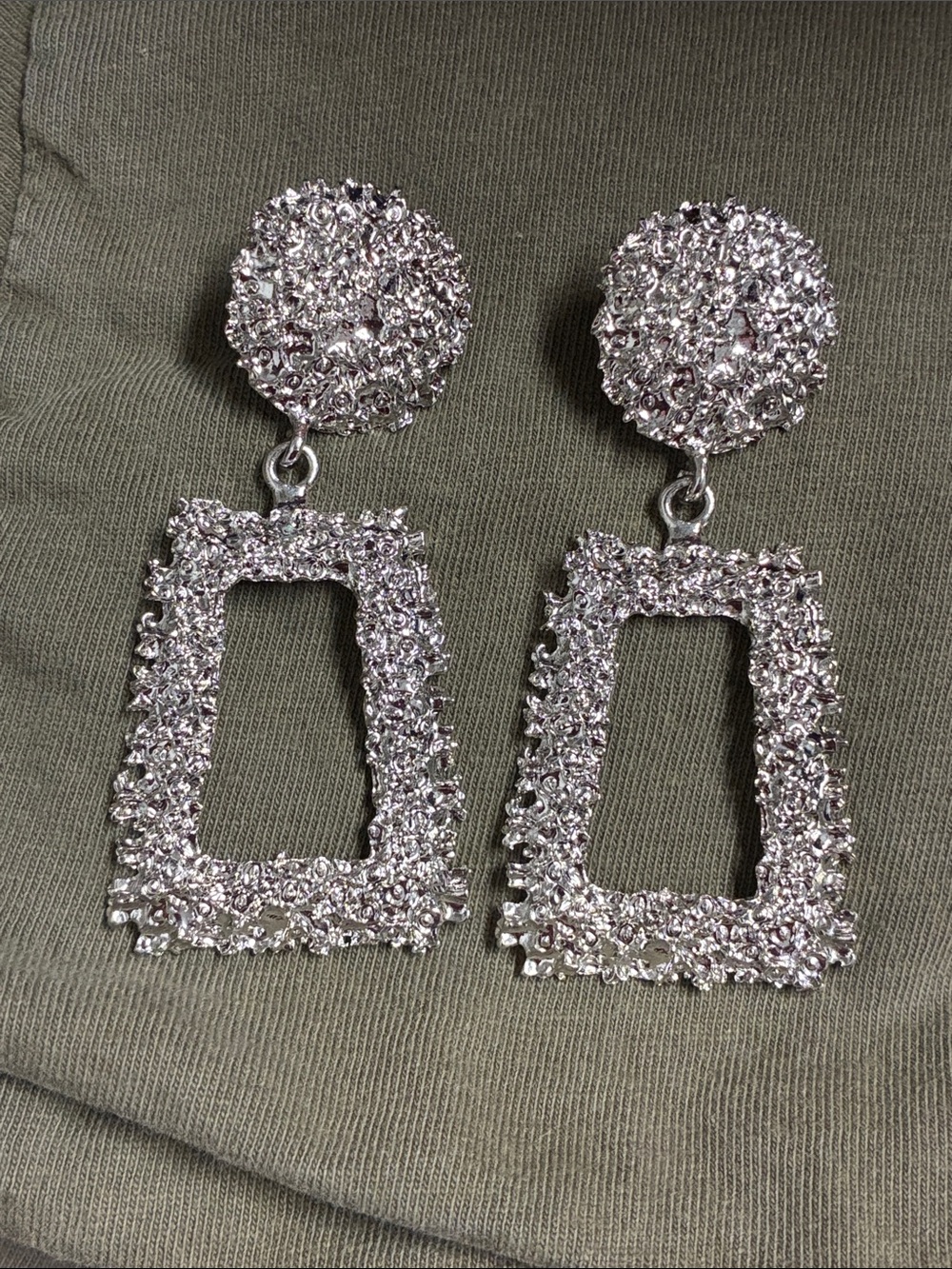 Silver Dangle Earrings, Geometric / Trapezoidal
